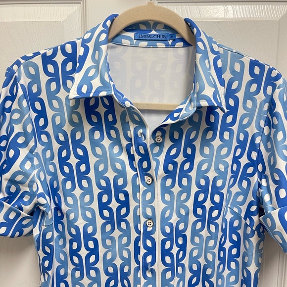 J. McLaughlin Blue Pattern Button Down Top - Picture 5 of 12